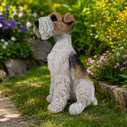 Lebensechte Foxterrier Dekofigur für den Garten – Hundefigur