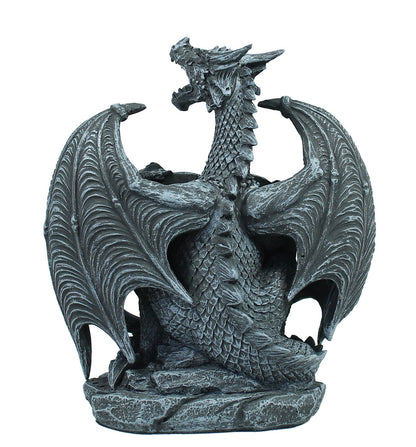 Fauchender Drache Dekofigur auf Herz – romantische Fantasy Figur