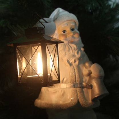 Weihnachtsmann Dekofigur mit Teelichthalter – Weiß & Silber