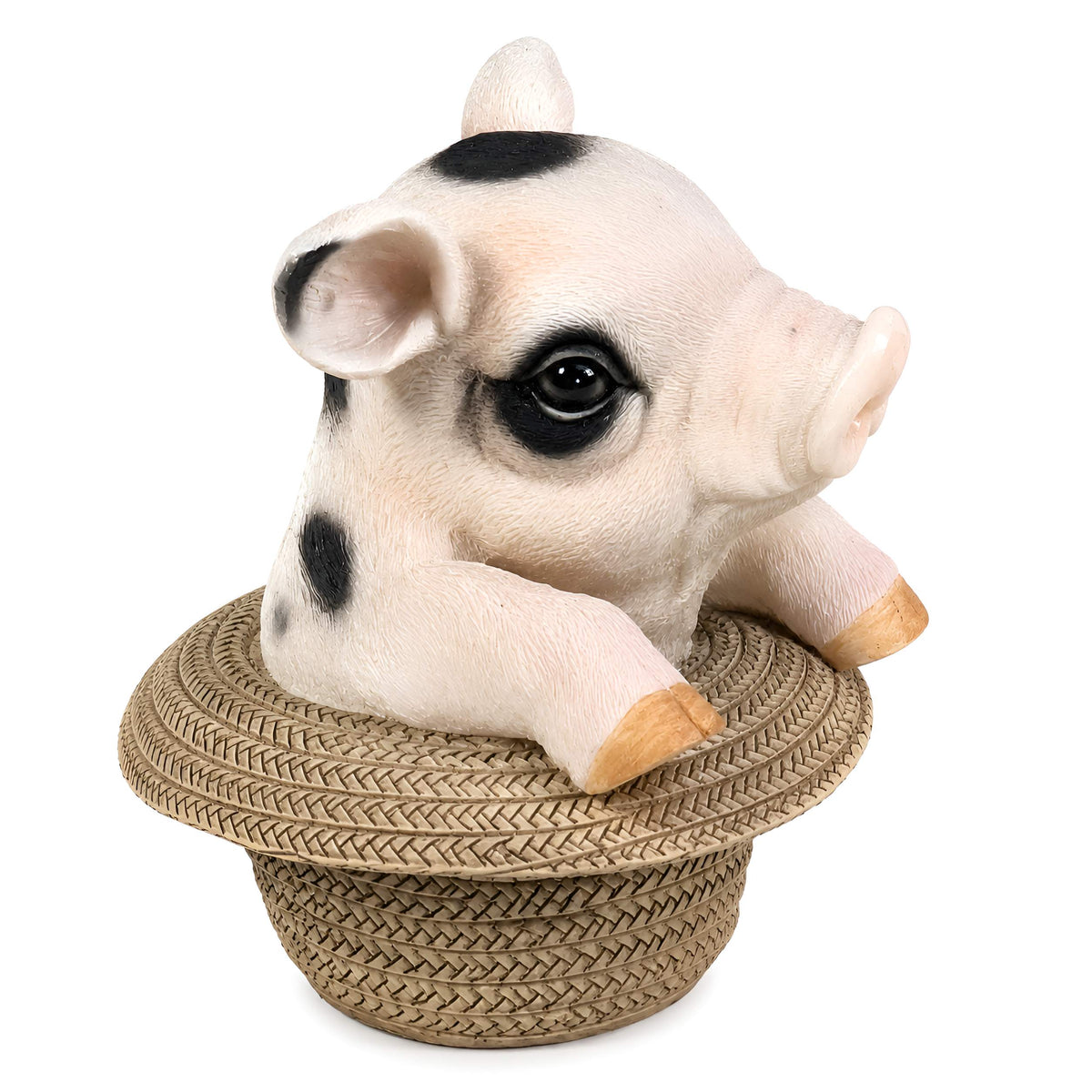 Glücksschwein Figur im Strohhut – Schweine Deko für Haus und Garten