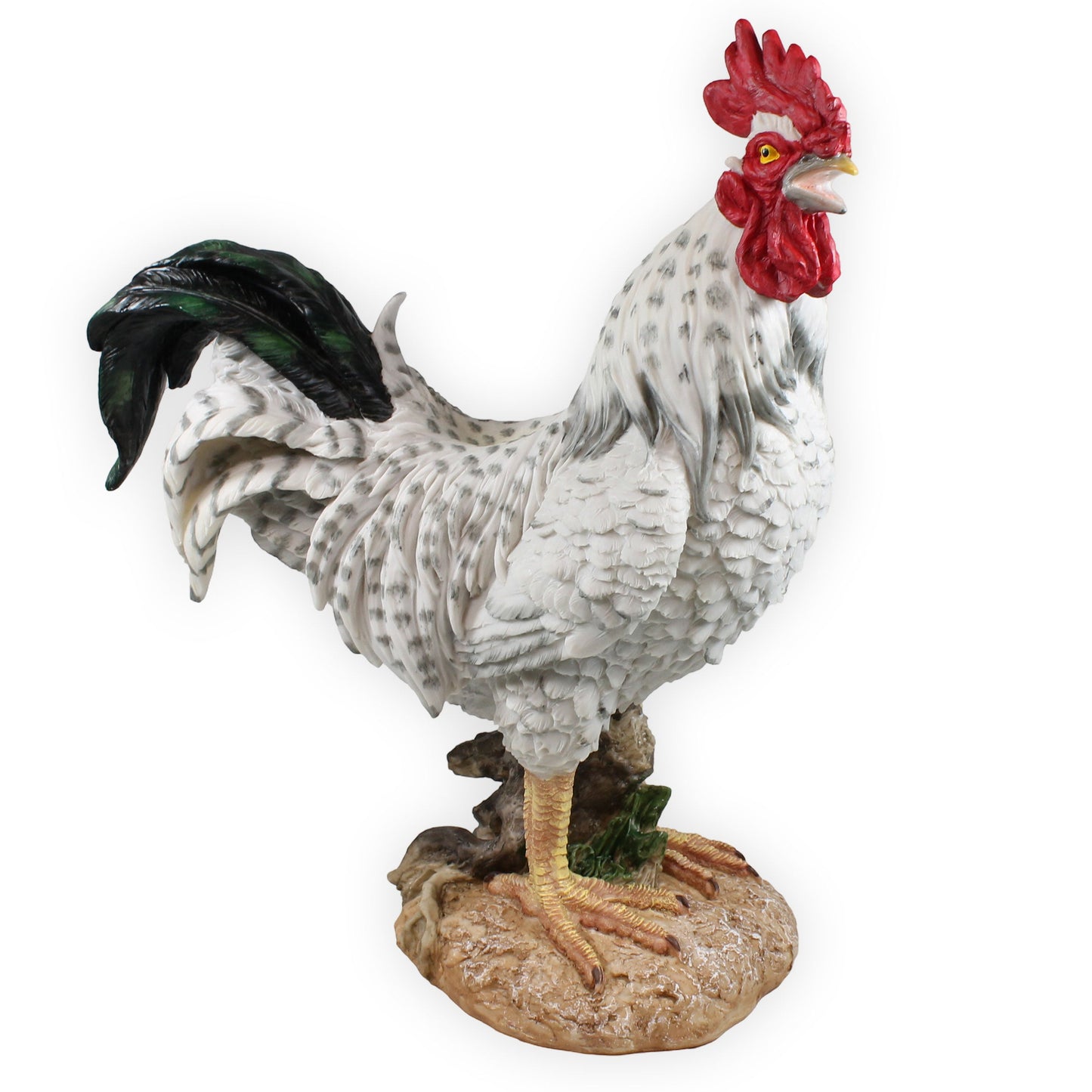 Deko Hahn Figur 47 cm weiß – detailreiche Gartenfigur aus Polyresin – wetterfest & standfest – Tierfigur Landhausstil