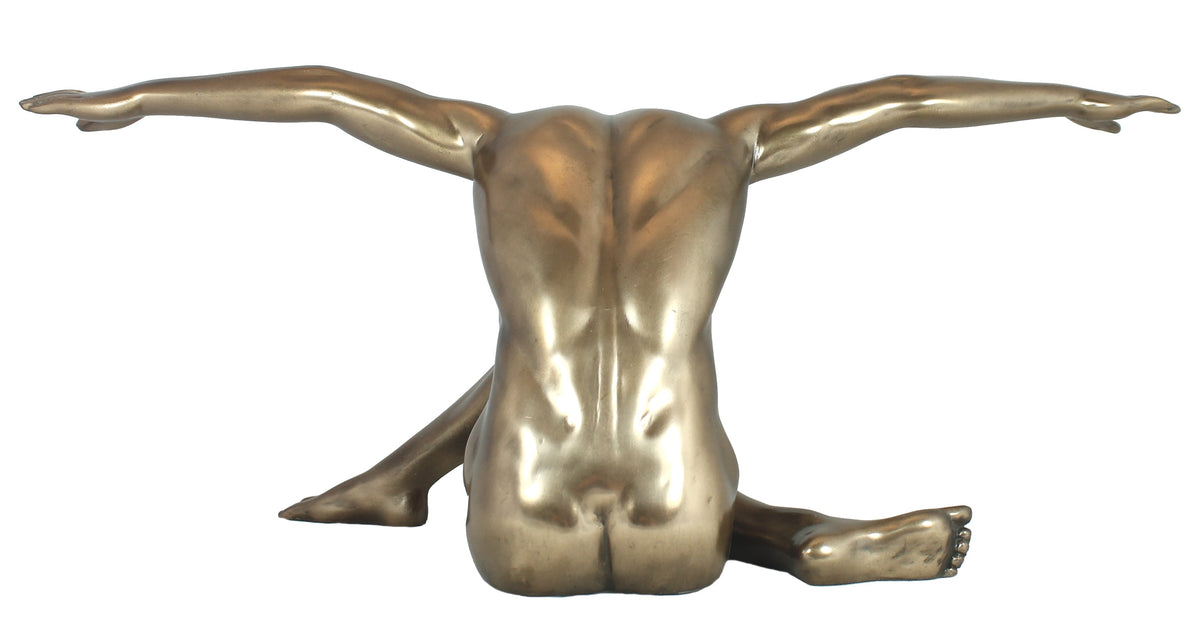 Sitzender Männerakt als Dekofigur – bronzefarbene Nacktfigur Skulptur