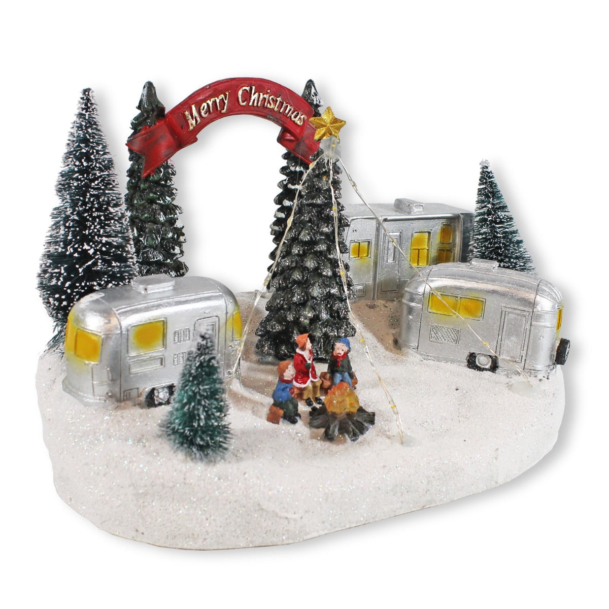 LED Weihnachtscamping Dekofigur – beleuchtetes Winterdorf mit Figuren