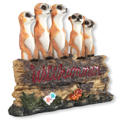 Gartenfigur Erdmännchen Familie Willkommens Schild Garten Dekoration - Qualitäts-Dekofigur