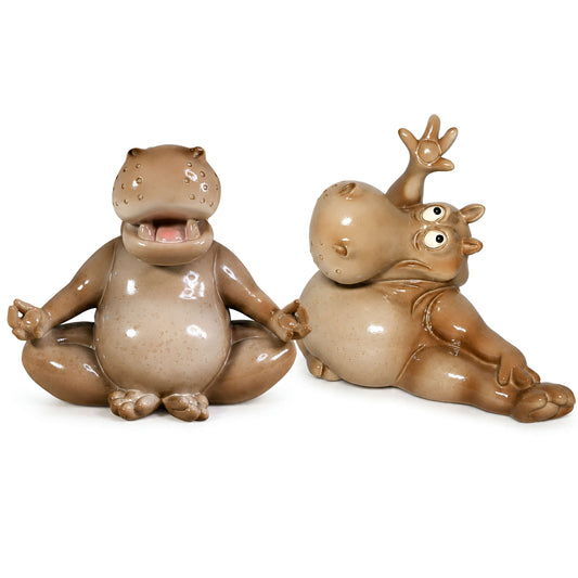 Yoga Nilpferd Dekofigur – glänzende Deko Figur in 2 Posen