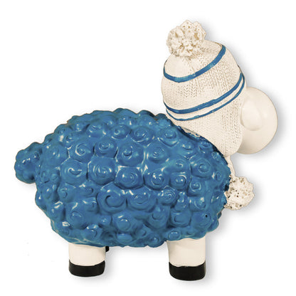 Buntes Deko Schaf blau mit Mütze Gartenfigur Schaf Dekofigur Schaf lustige Schafe