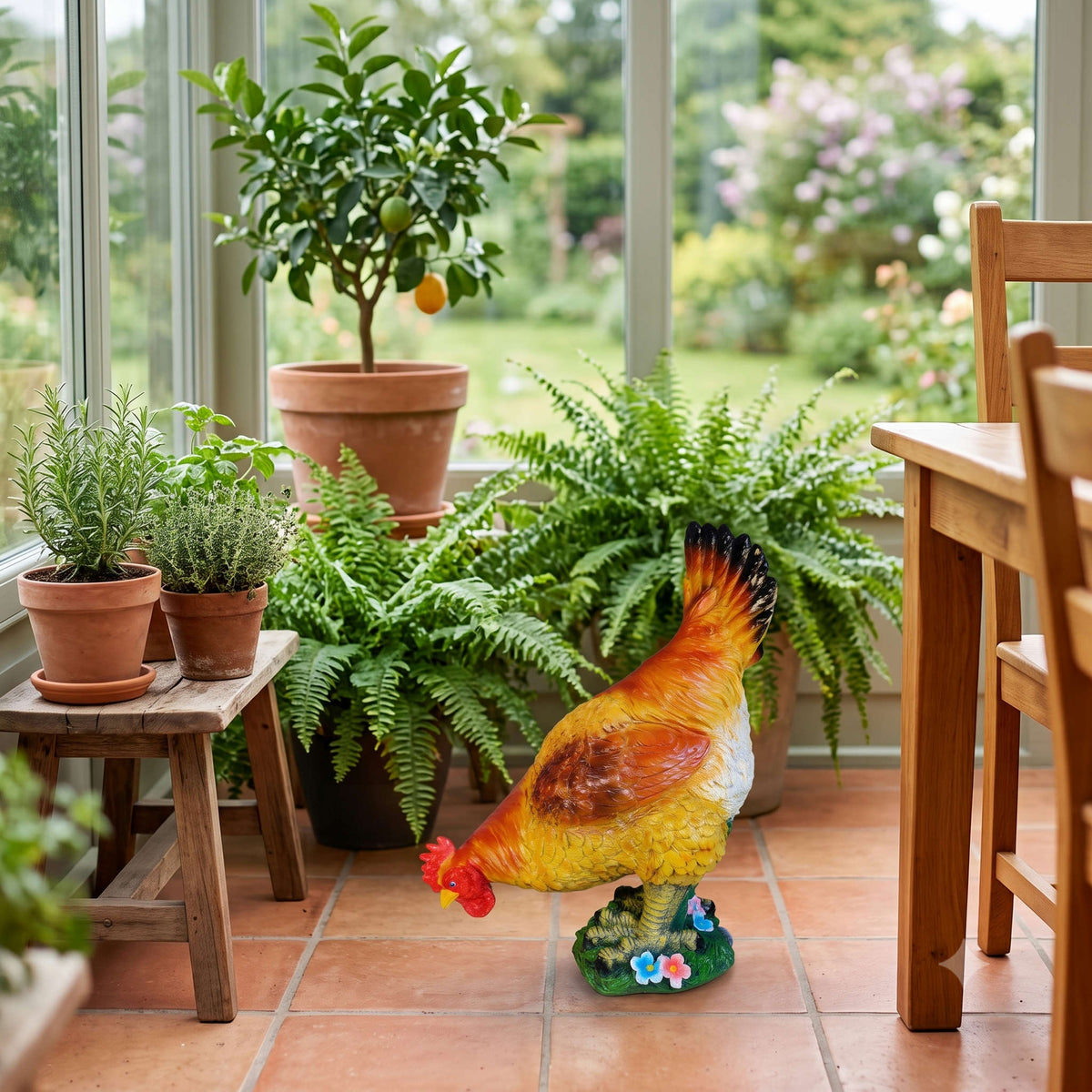 Großes Deko Huhn und Henne – lebensechte Gartenfigur, 55 cm