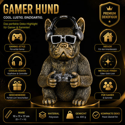 Urban Royals Gamer-Hund mit Controller & Kopfhörern – Dekofigur