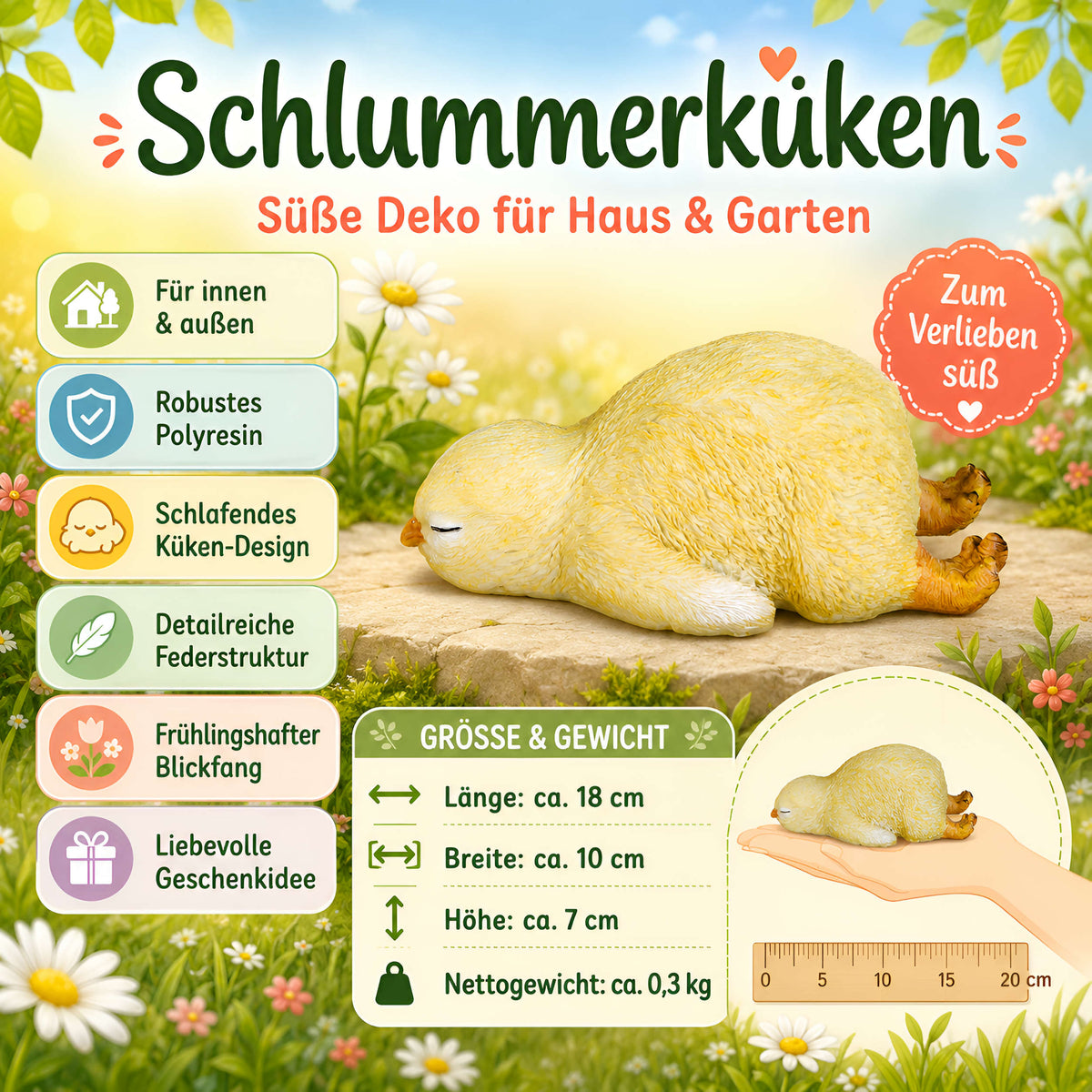 Kükenfigur Schlafendes Küken als Dekofigur für Osterdeko in Haus & Garten