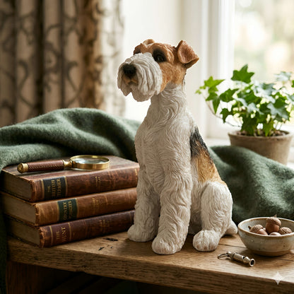 Lebensechte Foxterrier Dekofigur für den Garten – Hundefigur
