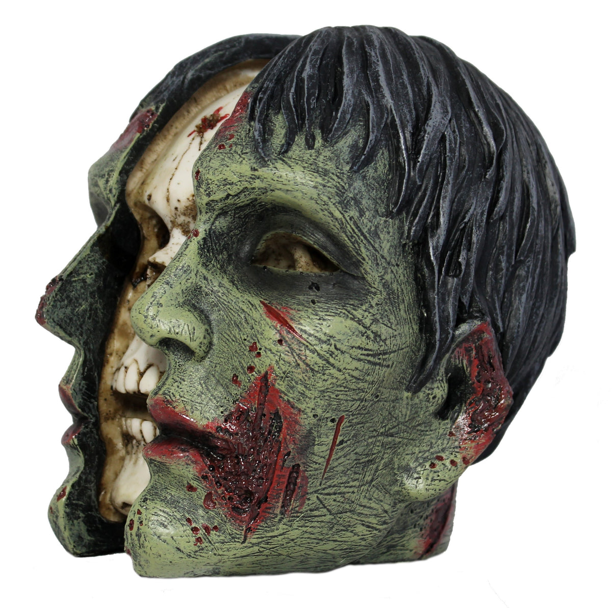 Gespaltener Zombie-Kopf als Dekofigur – Horror Totenkopf für Halloween