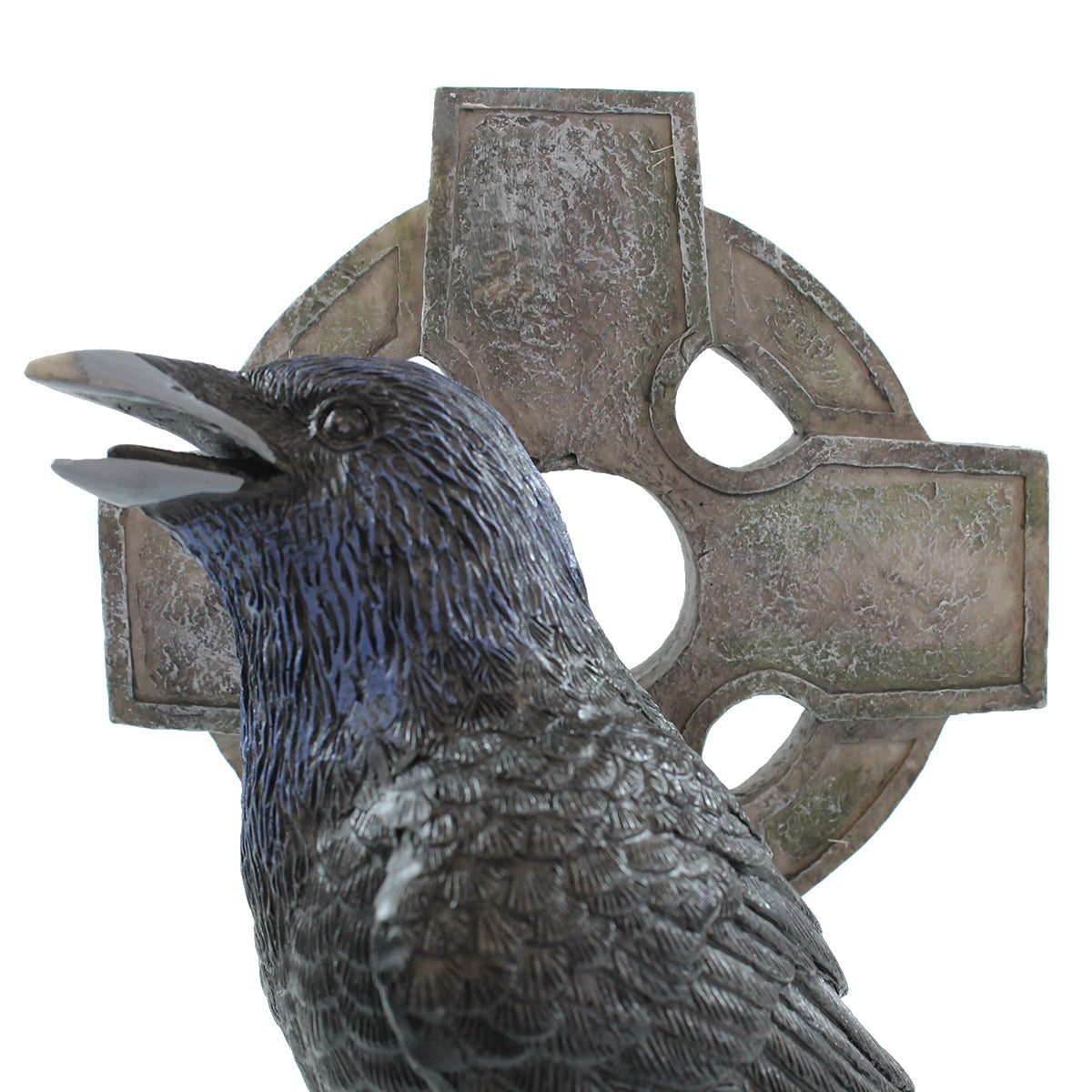 Rabe am keltischen Kreuz – handbemalte Gothic Dekofigur