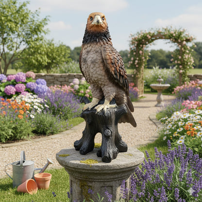 Adler Figur groß auf Baumstamm – Gartenfigur Adler als Deko Adler für Terrasse, Balkon & Eingangsbereich
