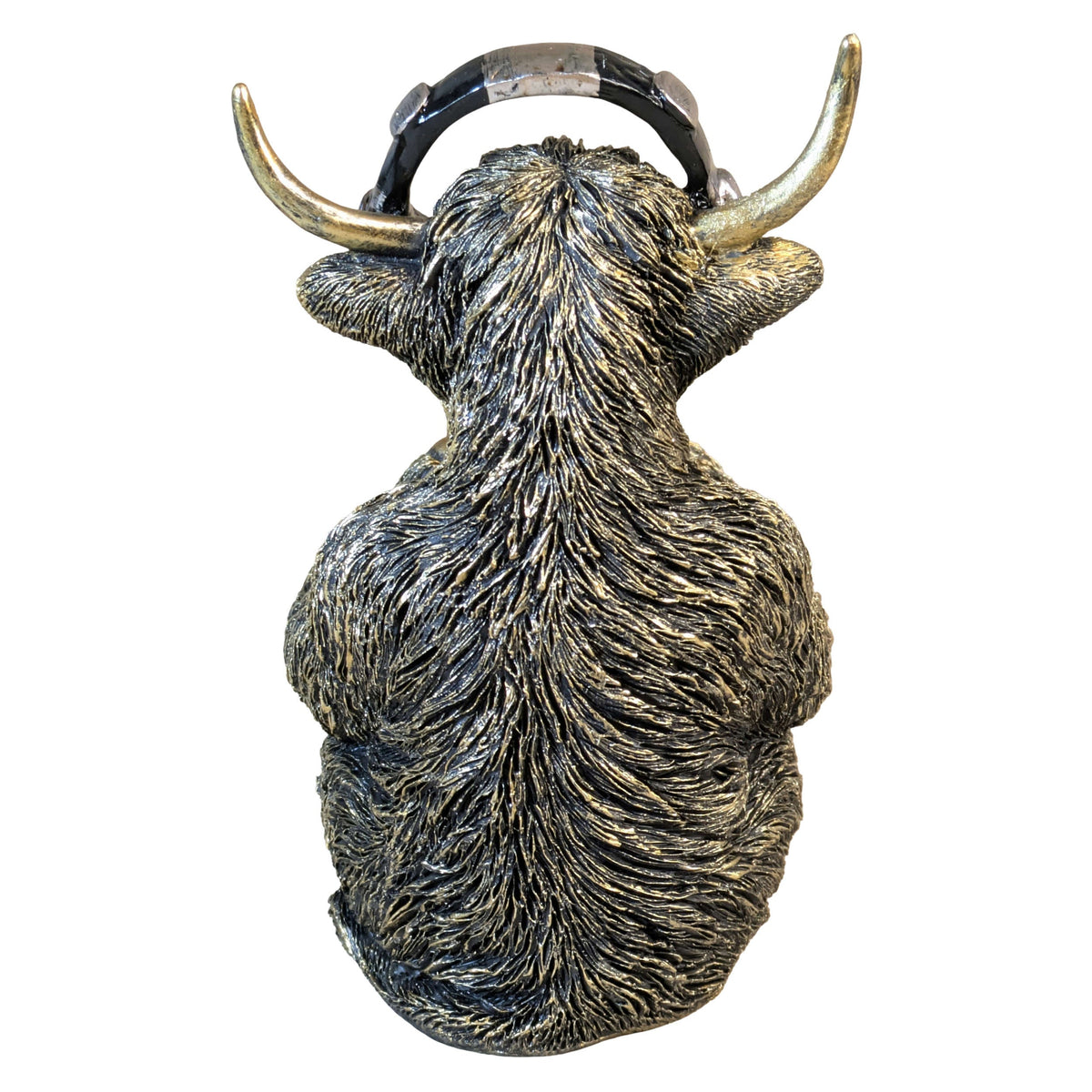 Highland-Cattle-Gamerfigur Kuh-Deko mit Headset & Controller, Goldlook Kuhfigur
