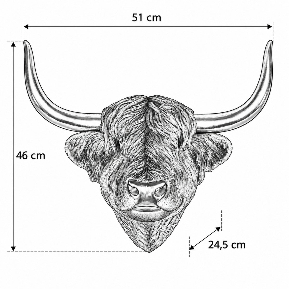 Goldener Highland Cattle Wandkopf – Hochlandrind Tierkopf als Wanddeko für Wohnraum & Flur