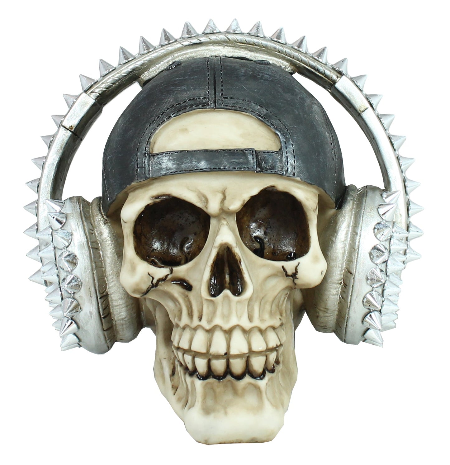 Totenkopf Dekofigur mit Cappy & Kopfhörer – Gothic Schädel