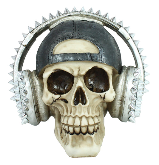 Totenkopf Dekofigur mit Cappy & Kopfhörer – Gothic Schädel