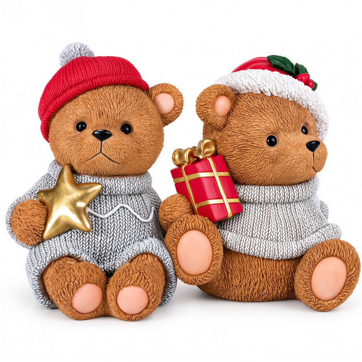 Weihnachtsbär als Dekofigur und Tischdeko Bär Figur mit Stern oder Geschenk
