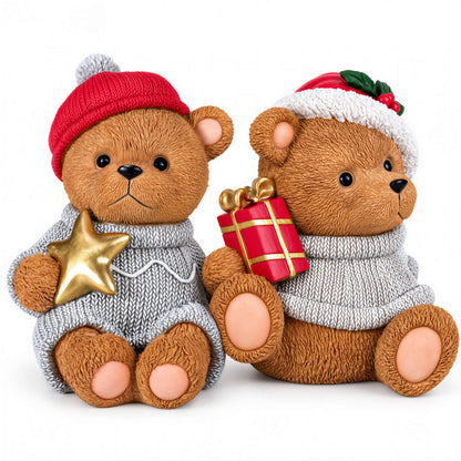 Weihnachtsbär als Dekofigur und Tischdeko Bär Figur mit Stern oder Geschenk