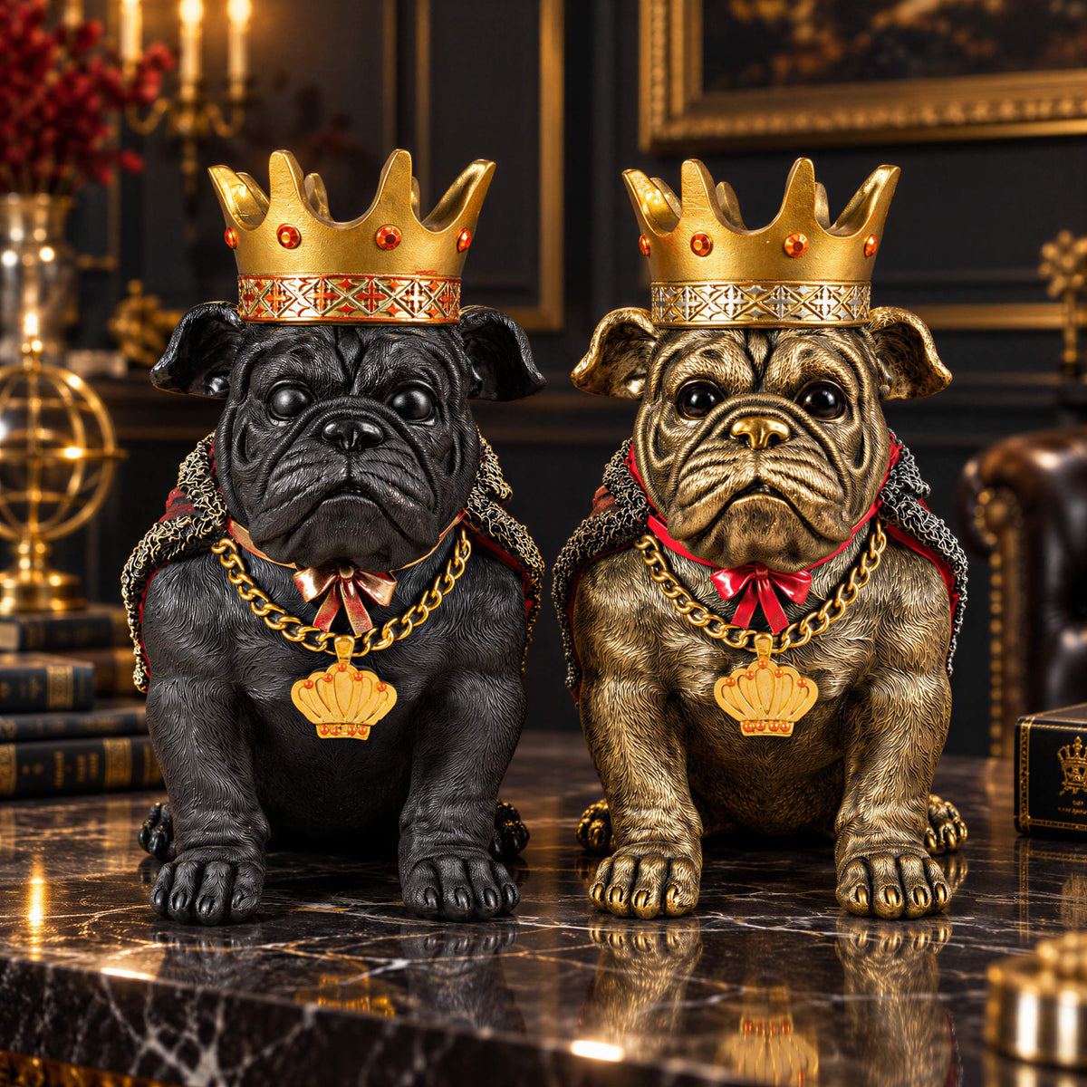 Bulldogge Dekofigur mit Krone – Urban Royals, schwarz oder gold
