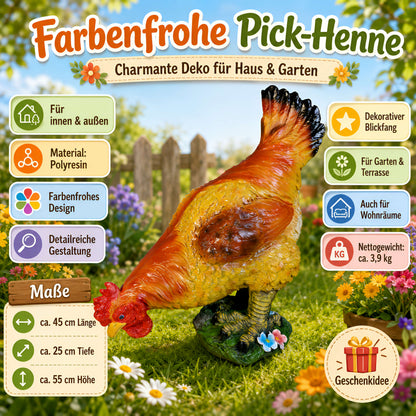 Großes Deko Huhn und Henne – lebensechte Gartenfigur, 55 cm