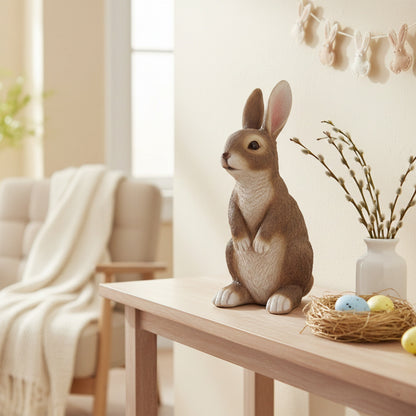 Realistischer Hase als Dekofigur für den Garten – Osterhase in 2 Posen