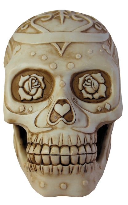 Totenkopf Dekofigur mit Rose – romantische Gothic Schädel Figur