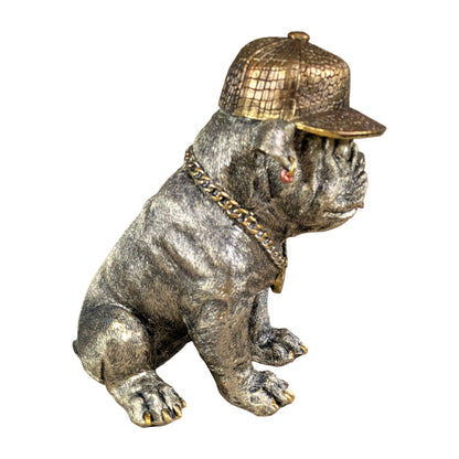 Goldene Bulldogge Dekofigur mit Cap – moderner Deko-Hund