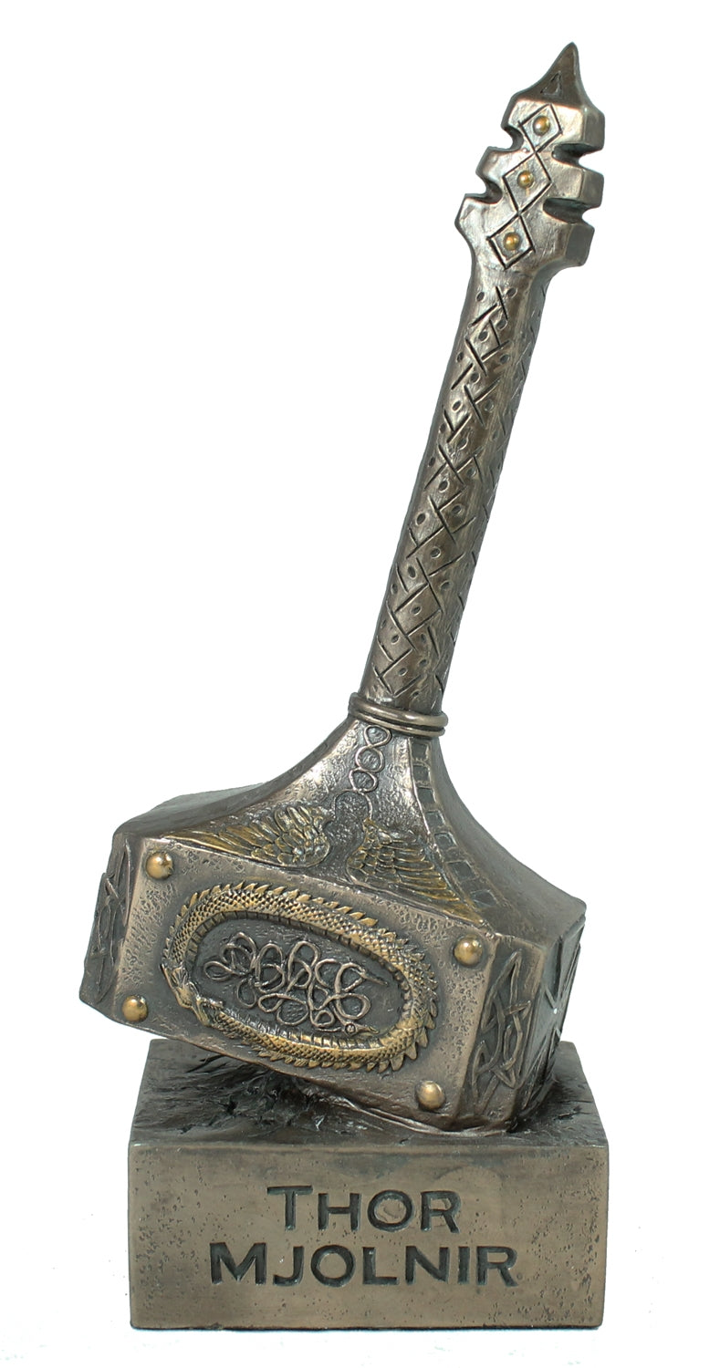 Mjölnir Thorshammer Dekofigur 26 cm – bronzierte Fantasy Skulptur