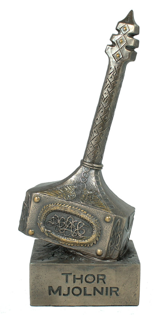Mjölnir Thorshammer Dekofigur 26 cm – bronzierte Fantasy Skulptur