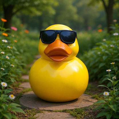 Gelbe Enten Dekofigur für den Garten mit Sonnenbrille – handbemalt, 25 cm
