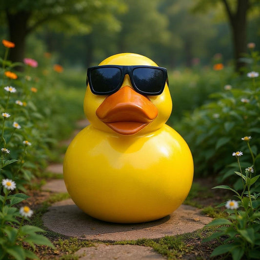 Gelbe Enten Dekofigur für den Garten mit Sonnenbrille – handbemalt, 25 cm