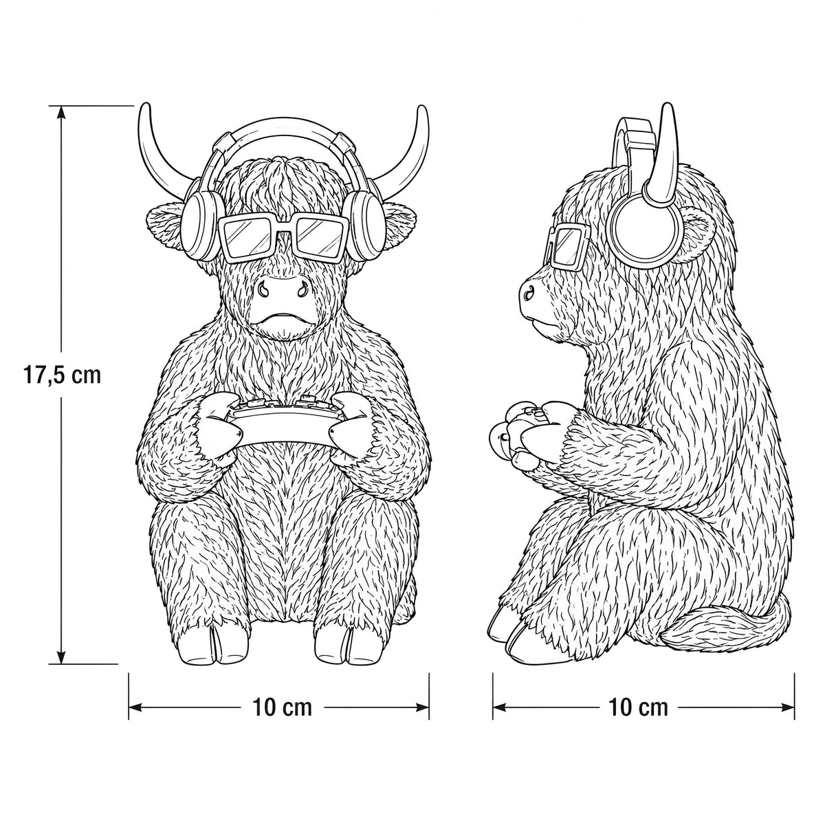 Highland-Cattle-Gamerfigur Kuh-Deko mit Headset & Controller, Goldlook Kuhfigur