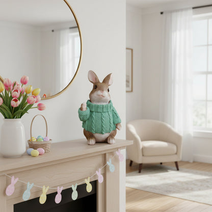 Deko Hase im Pullover als Deko Osterhase - Hasenfigur sitzend für Osterdeko oder Gartenfigur Hase in verschiedenen Farben