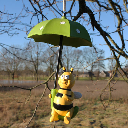 Bienen Dekofigur für den Garten mit Regenschirm – lustige Gartendeko