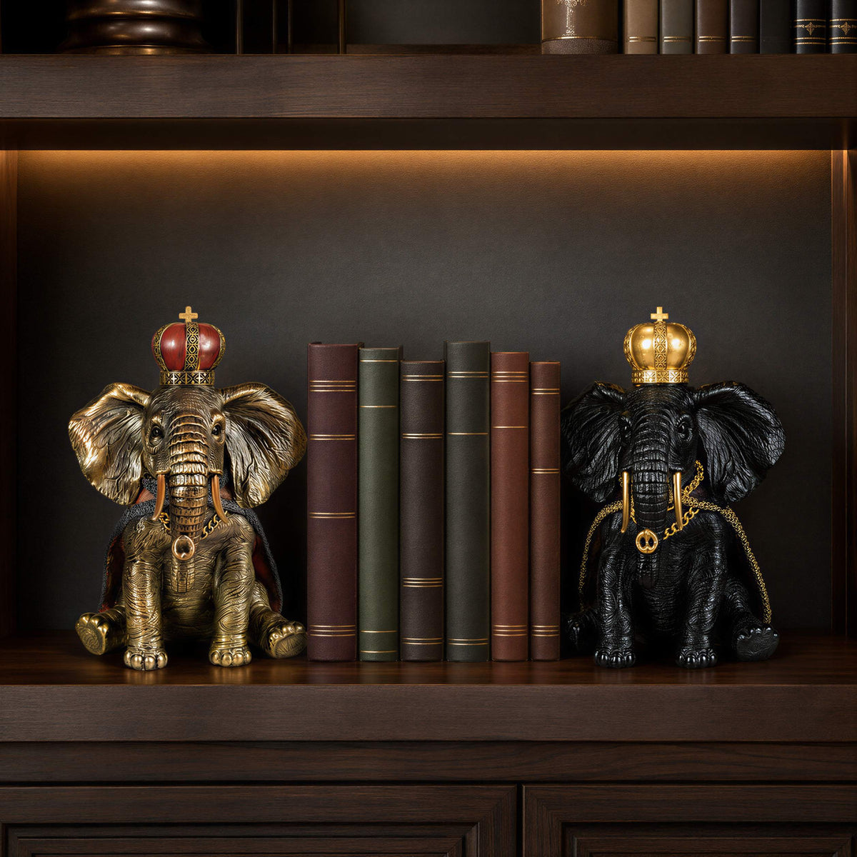 Elefantenfigur mit Krone in Schwarz-Gold oder Gold-Rot