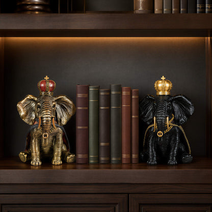 Elefantenfigur mit Krone in Schwarz-Gold oder Gold-Rot