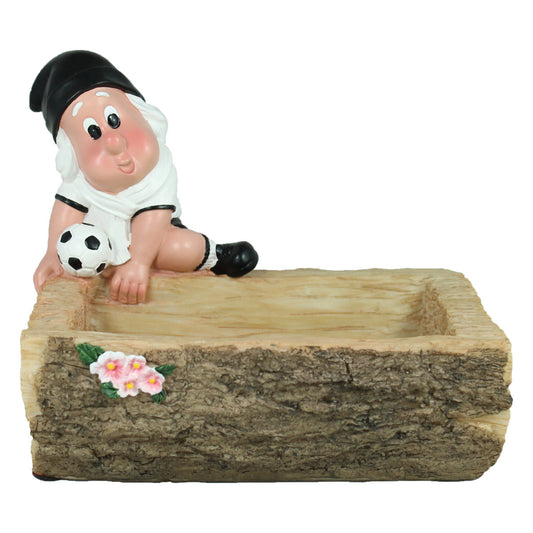 Weißer Gartenzwerg Dekofigur für den Garten – Fußballschale & Tränke