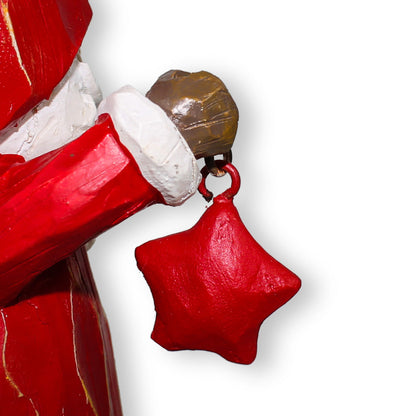 Weihnachtsmann Figur mit Stern in Holz-Optik Fensterdeko Weihnachten 21cm