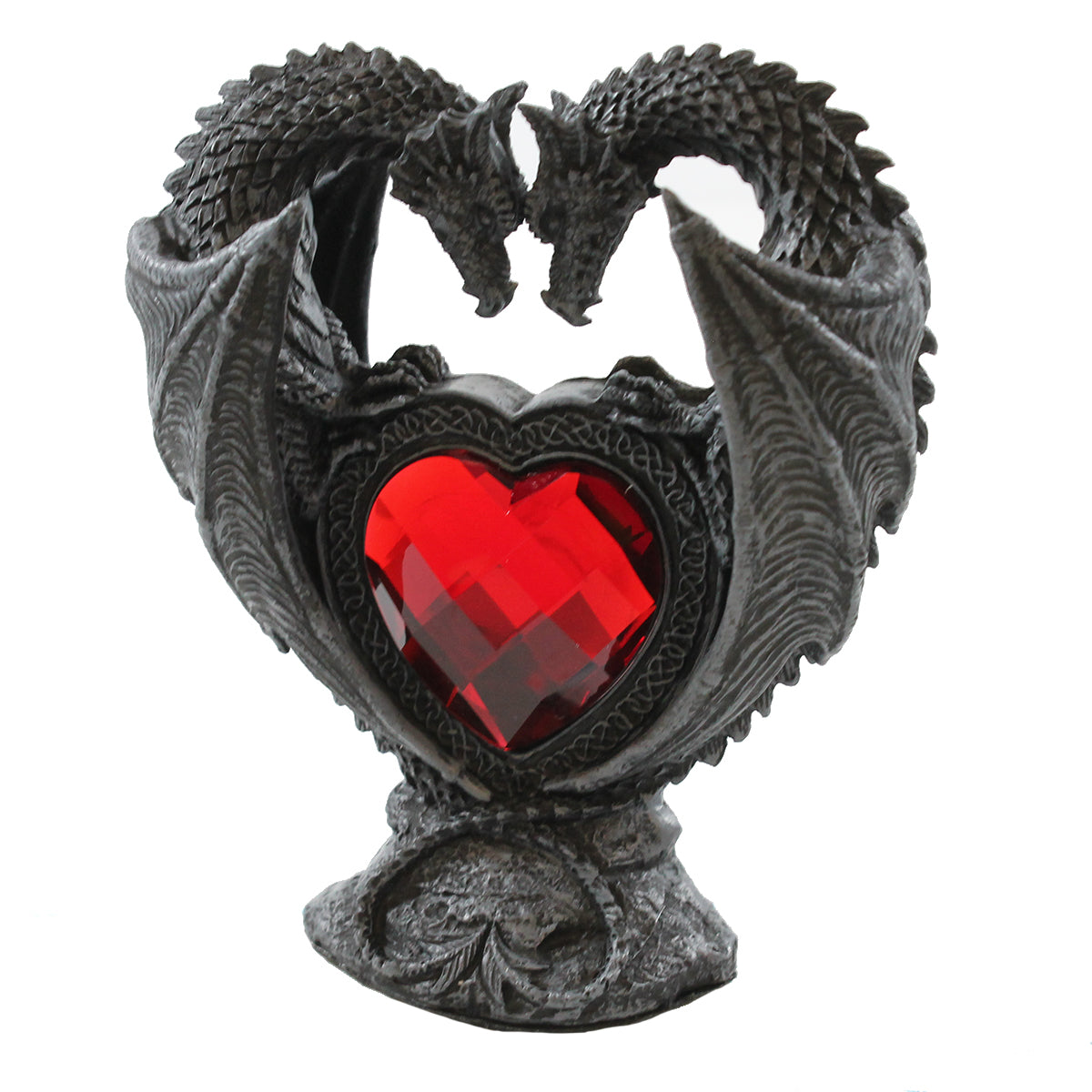 Drachenpaar Dekofigur auf Rubinherz – romantische Fantasy Figur