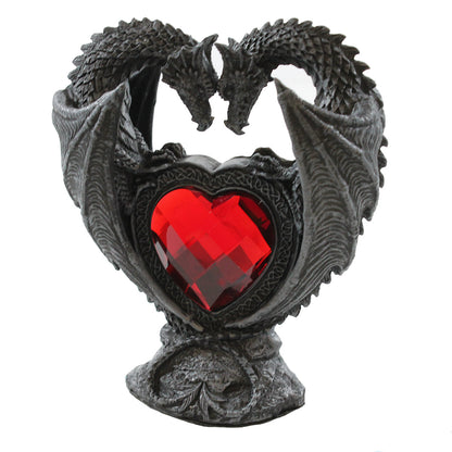Drachenpaar Dekofigur auf Rubinherz – romantische Fantasy Figur