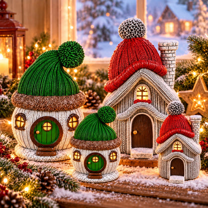 Weihnachtsdeko Wichtelhaus in Strickoptik – Weihnachtsdorf, 4 Varianten