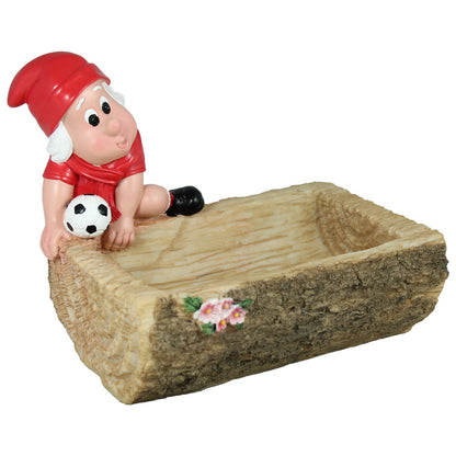 Roter Gartenzwerg Dekofigur für den Garten – Fußballschale & Tränke